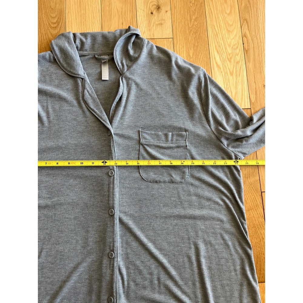 SKIMS Soft Lounge Sleep Shirt Heather Gray Long Sleeve Button Up Ribbed Size XL - Picture 7 of 8